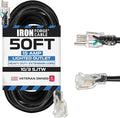 Iron Forge Cable 50 ft Lighted Outdoor Extension Cord - 10/3 SJTW Heavy Duty Black Extension Cable with 3 Prong 15 AMP Grounded Plug for Safety