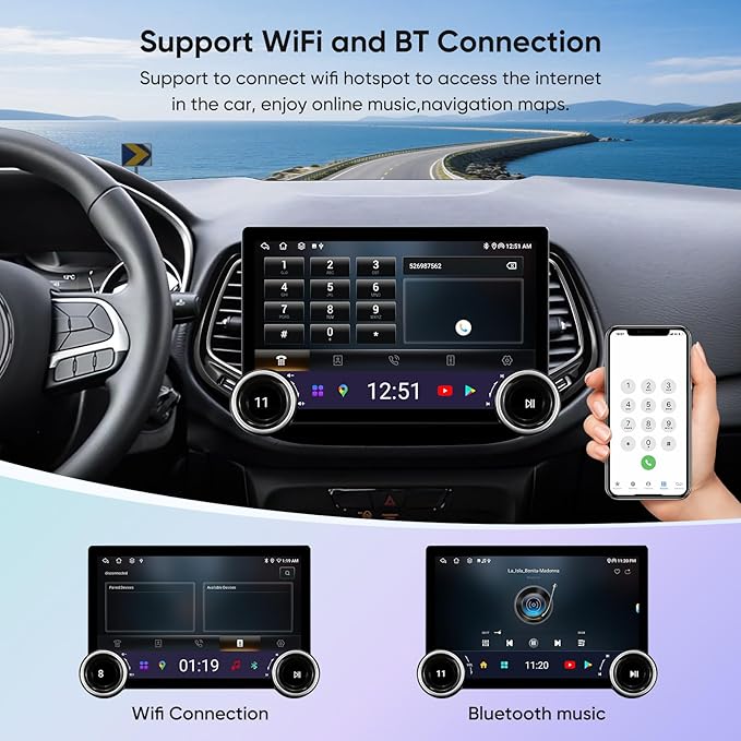 Car Stereo Radio for Jeep Compass 2017-2020 Wireless CarPlay Android Auto GPS Navigation Head Unit Touch Screen Radio Replacement Installation Kit Upgrade (Double Knobs 6+128)