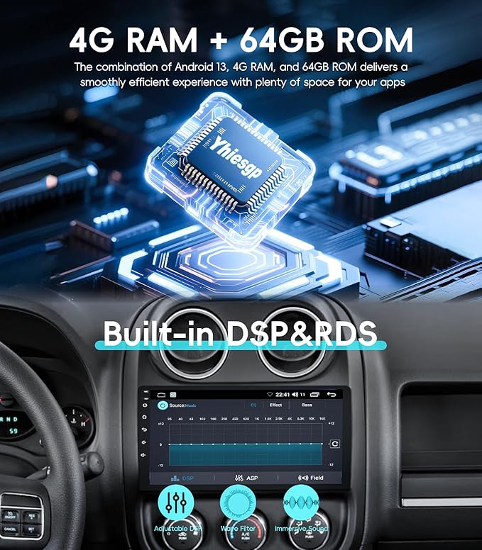 4G+64GB Android 13 Car Radio Stereo for Jeep Patriot Compass 2010-2016, 10" Touch Screen Head Unit with Android 13/CarPlay/Android Auto/GPS Navigation/Bluetooth/FM/DSP Radio/AHD Backup Camera