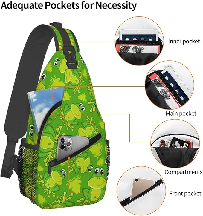 Cute Cartoon Frog Sling Bag For Women Men Funny Frogs Backpack Crossbody Shoulder Bag Sling Backpack Chest Bag Travel Hiking Casual Sport Daypack