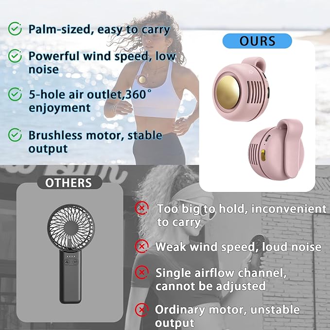 Portable Clip-On Fan, Mini USB Rechargeable 360° Rotatable Fan, 3-Speed Silent Mini Bladeless Fans