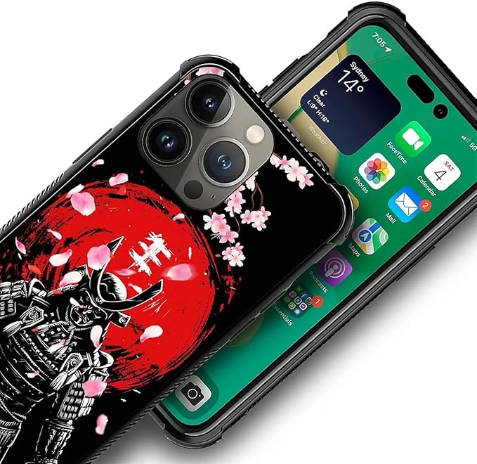 for iPhone 13 Pro Max Case, Sakura Japanese Samurai Pattern Graphic Design Girl Boy Soft Silicone Hard Acrylic Shock Protection for iPhone 13 Pro Max