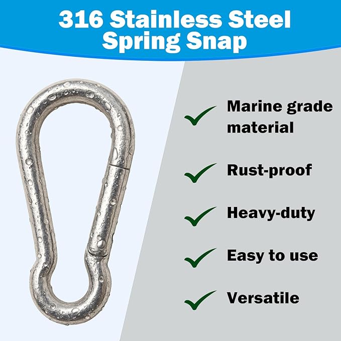 Marine Grade 316 Stainless Steel Carabiners Heavy Duty, Durable & Rust-Free Clips for Gym, Swing, Dog Leashes, Hammocks, Keychains, and More
