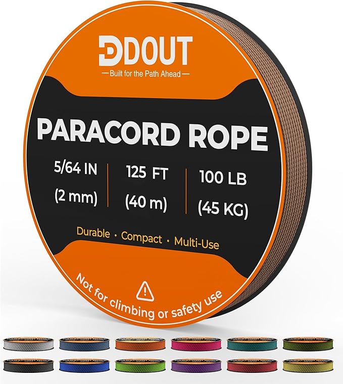 DDOUT 2mm Paracord 100lb, Thin Micro Paracord Rope, Tan 125FT Nylon Cord for Crafting, DIY Projects, Fishing, Camping & Outdoor