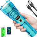 Flashlights High Lumens Rechargeable, 100,000LM LED Super Bright Flash Light, Zoomable Linternas with LCD Digital Display, 5 Mode, Waterproof, Powerful Tactical Flashlight for Emergencies Camping Gift