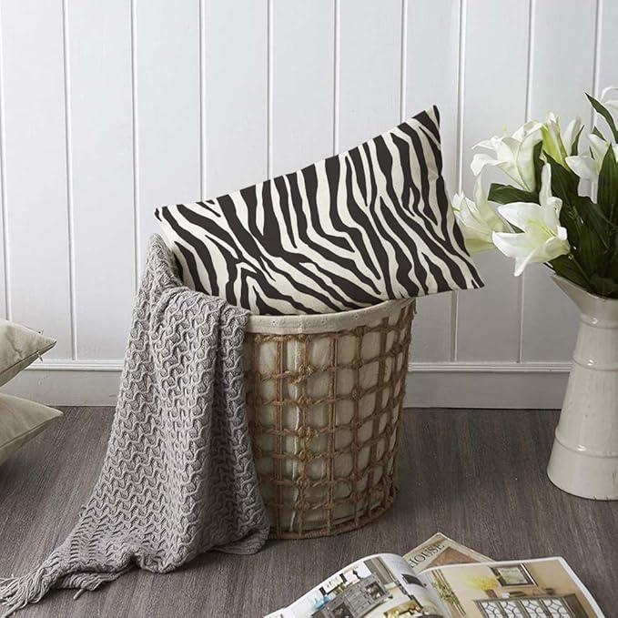 TKS MITLAN Zebra Print Pillow Covers 12 x 20 Inch Black White Leopard Line Stripes Wild Animal Skin Decorative Throw Pillow Covers Linen Cushion Case for Sofa Couch