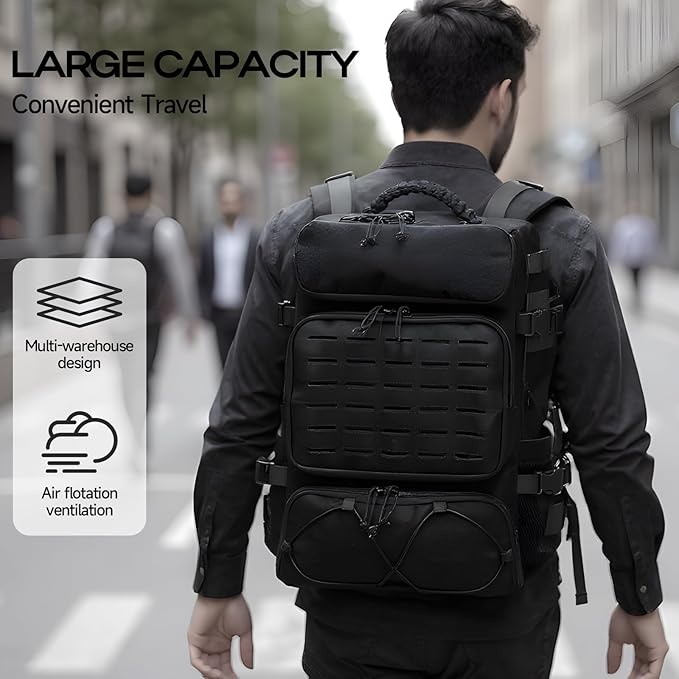 Tactical Backpack for Men, 35L Travel Military Backpack with Shoe Compartment, 1000D Water Resistant Molle Army Tactical Gear Assault Pack Bag Rucksack for Outdoor Survival Hiking Gym, Black