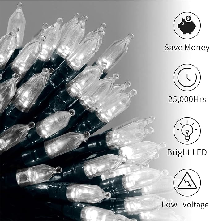 Brightown Battery Operated Christmas Lights 2 Pack 18 Feet 50 LED Clear Mini String Lights with 8 Modes Waterproof Tree Lights for Xmas Outdoor Indoor Holiday Party Garden Decor, Pure White
