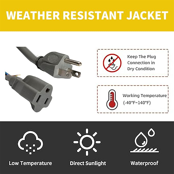 Indoor Outdoor Extension Cord Weatherproof, UL Certified, 16 Gauge 6FT Grey 3 Prong Heavy Duty, 16/3 SJTW 13A Power Cord for Outdoor Lights, Appliances, Lawn
