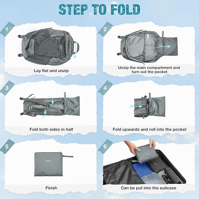 G4Free Small Hiking Backpack 20L Lightweight Foldable Packable Travel Daypack with Thickened Back Panel for Men Women (Grey)