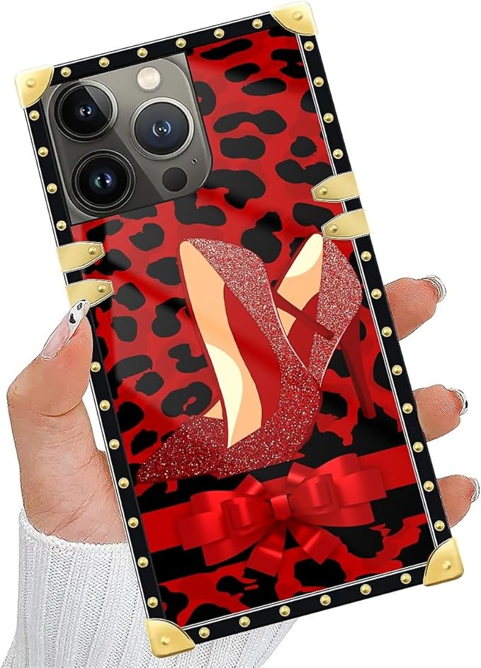 Compatible with iPhone 14 Pro Case, Elegant High Heels Luxury Golden Decoration for Girl Women Soft TPU Shockproof Protective Hard PC Back for iPhone 14 Pro