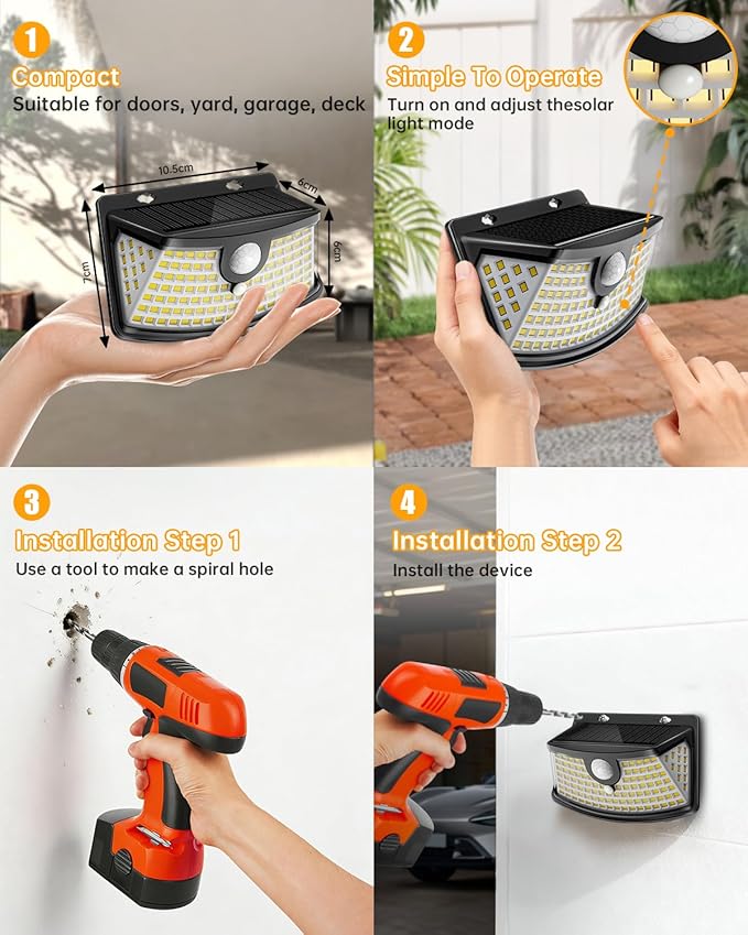 Aootek New Solar Motion Sensor Lights 120 LEDs with Lights Reflector,270° Wide Angle, IP65 Waterproof, Step Lights for Front Door, Yard, Garage, Deck (Black, Warm White, 6-Pack)