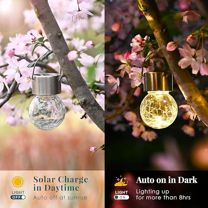 SOLPEX 12 Pack Hanging Solar Lights Outdoor,Solar Outdoor Lights Decorative, Solar Powered Waterproof Light, Hanging Globe Light for Garden, Yard, Patio, Lawn, Flower Bed(Warm White)