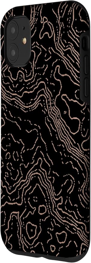Topography Black & Brown Abstract Pattern Topographic Map Case for iPhone 11