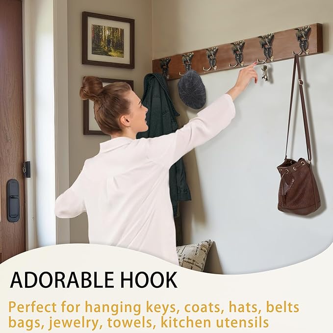 Cute Flying Pig Decorative Wall Double Hook for Hanging Coat Keys Hats Towel Small Vintage Zinc Alloy Multi-Purpose Hook for Farmhouse Bathroom Kitchen Kids Room (Bronze 6Pcs)