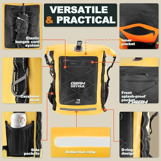 OSAH DRYPAK Waterproof Backpack Dry Bag 35L/55L/85L– Heavy Duty Roll-Top Hiking Backpack Sack Keeps Gear Dry for Travel, Kayaking, Boating, Camping, Rafting and Fishing