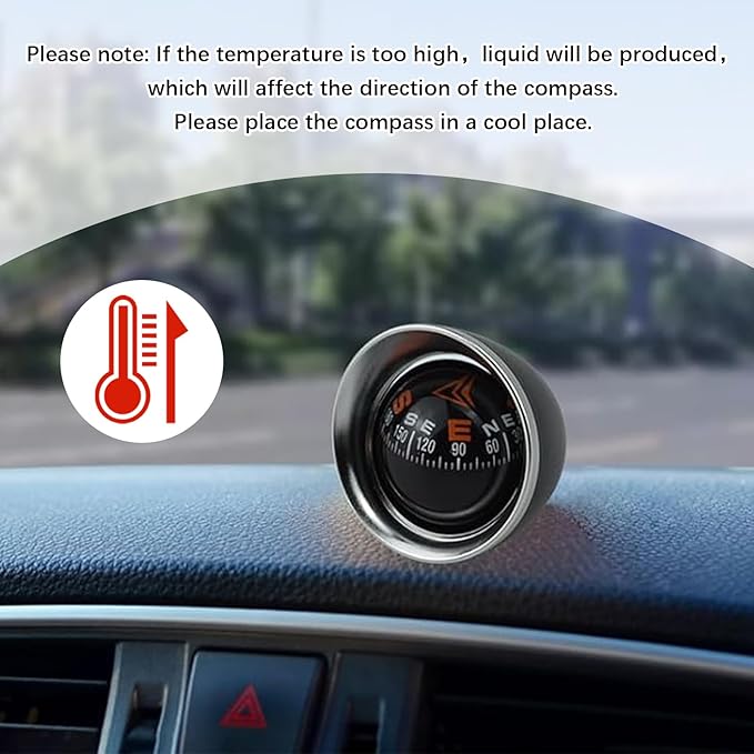 Mini Car Ball Compass, Marine Compass Interior Mount Dash Guide Hiking Accessories with Adhesive Tape, Automotive Dashboard Vehicle Direction Navigation Ball for Boat Car Truck Ship Outdoor
