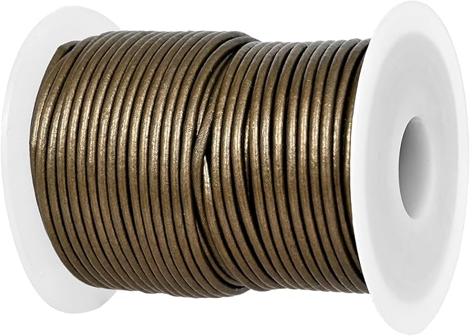 GENIQUE Real/Genuine Round Leather String Cord for Necklace, Bracelets, Jewellery, Braiding (Military Green Metallic, 1.5mm)