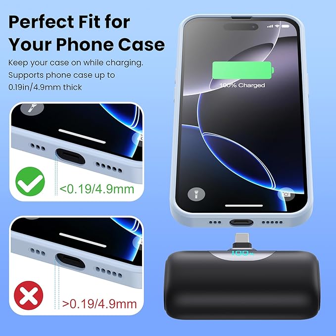 [2 Packs]Mini Portable Charger for iPhone 17/16,5500mAh LCD Display USB C Power Bank,Fast Phone Charging Travel Pocket Size Battery Pack for iPhone 17/17 Pro Max/Air/16/15 Series,Android(Black+Black)