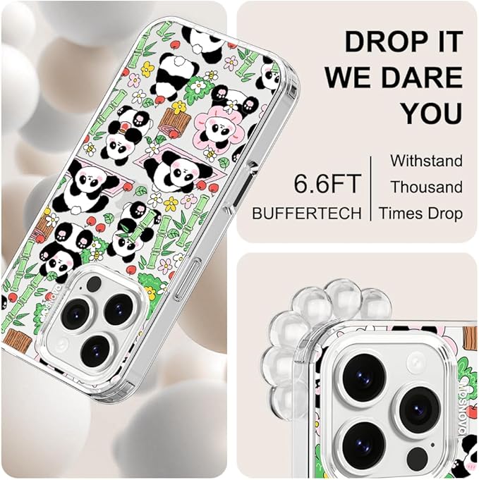 MOSNOVO for iPhone 16 Pro Case, Shockproof Military-Grade Protection 6.6ft Drop Tested, Clear Phone Case for iPhone 16 Pro, Kawaii Panda Garden Design