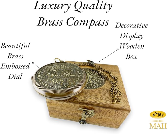 Brass Compass Gift to My Son Never Forget I Love You, Sentimental Keepsake from Mom Dad Grandparents, Inspirational Guidance Compass Gift for Son Graduation Birthday Baptism Confirmation Gift Idea