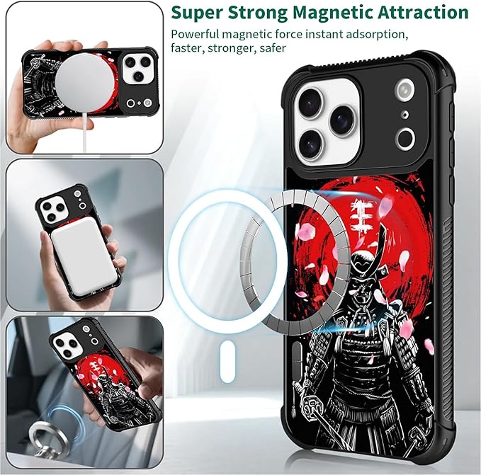 for iPhone 17 Pro Max Case,for MagSafe Graphic Design for Girl Boy Soft Silicone Hard Acrylic Shock Protection Designed for iPhone 17 Pro Max Sakura Japanese Samurai Pattern