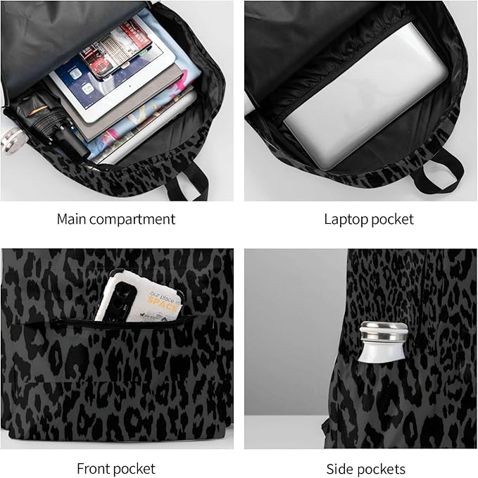 cfpolar 17 Inch Backpack Dark Gray Cheetah Leopard Print Laptop Bag Shoulder Bag School Bookbag Casual Daypack For Boys Girls
