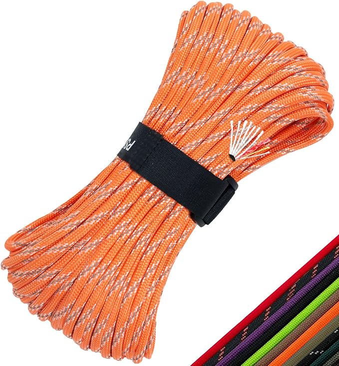 Survival Paracord 550 Fire Paracord Survivor Cord Nlyon Rope 10 Strands US Military Type III 550 Parachute Cord with Integrated Fishing Line, Fire-Starter Tinder 4 in 1