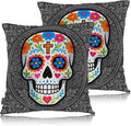Swono Sugar Skull Set of 2 Square 18x18 Inch Throw Pillow Cover Mexican Day of The Dead Sugar Skull Rose Soft Pillowcases Pillow Cushion Covers for Home Sofa Couch Garden Bench Car Decoration