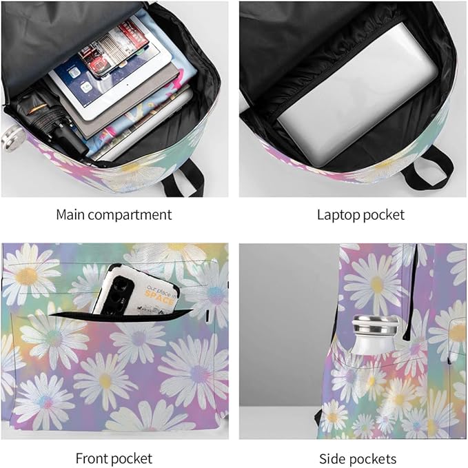 cfpolar 17 Inch Backpack Cute Daisy Flower Laptop Bag Shoulder Bag School Bookbag Casual Daypack For Boys Girls,A-10