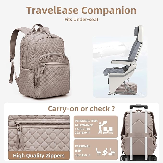 Backpack for Women,College Backpack,Quilted Casual Daypack,Waterproof Bookbag for 15.6Inch Laptop