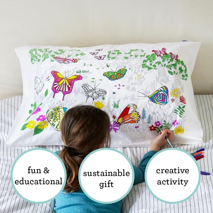 eatsleepdoodle - Coloring Pillowcase for Kids – Reusable DIY Pillow Cover with Washable Markers, Educational Arts & Crafts Activity for Boys & Girls, Fun Gift for Creative Play, Machine Washable