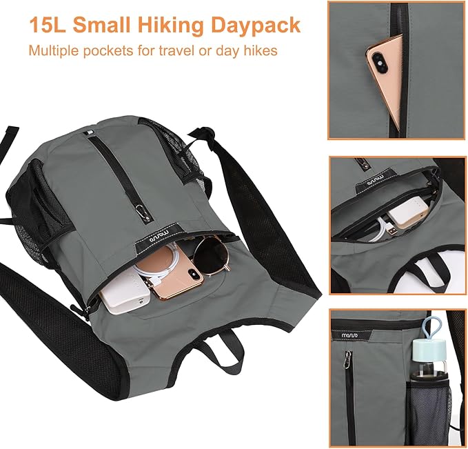 MOSISO Lightweight Hiking Daypack Small Packable Travel Hiking Backpack, Foldable Shoulder Bag with Front Vertical Pocket