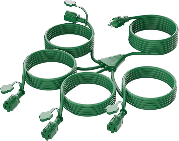 K KASONIC - 31FT Christmas Lights Outdoor Extension Cord with Mutil Outlets, ETL Listed Heavy Duty Electrical Cord with Protective Covers, Weatherproof Extension Cord for Outside, 16AWG/1625W, Green