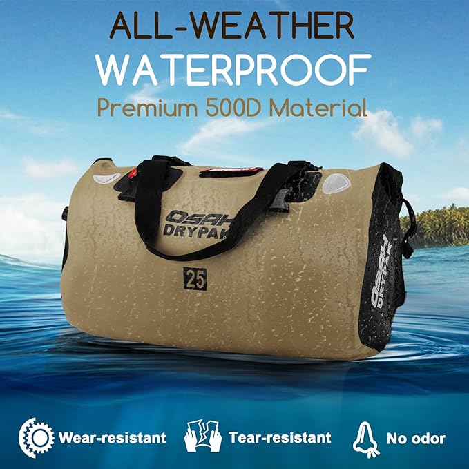 OSAH DRYPAK Waterproof Duffel Bag - Motorcycle Dry Bag Tail Bag with Large Storage Space, Waterproof Luggage Duffle Bags with Outer Mesh Zipper Pocket for Camping, Kayaking, Fishing & Traveling