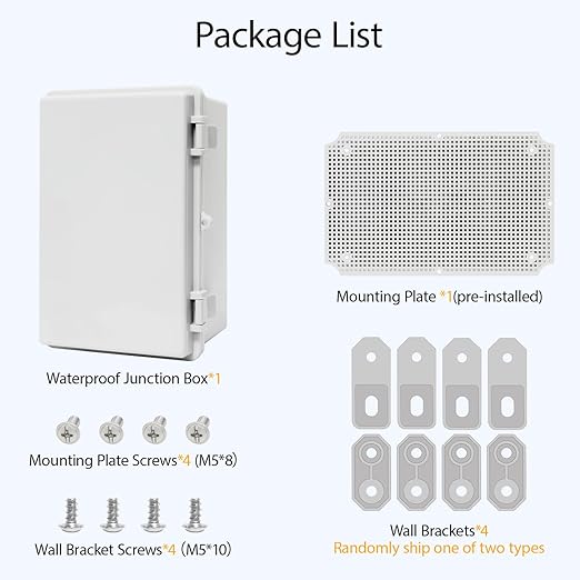 Junction Box ABS Plastic IP65 Waterproof Dustproof Universal Electrical Enclosure, Hinged Shell Outdoor and Indoor Usage Project Box11.4"x 7.5" x 5.5"(290 x 190 x 140mm), Grey