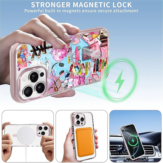 Case for iPhone 16 Pro Max,[Compatible with MagSafe],Cover Holiday Trip World Map Phone Case Design，for Women Girls Magnetic Clear Cover - Slim, Sleek, & Shockproof Protection