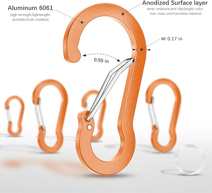 sprookber 2" Small Carabiner Clip, D Ring Caribeener, Spring Snap Hook for Keychain Multipurpose, Set of 20