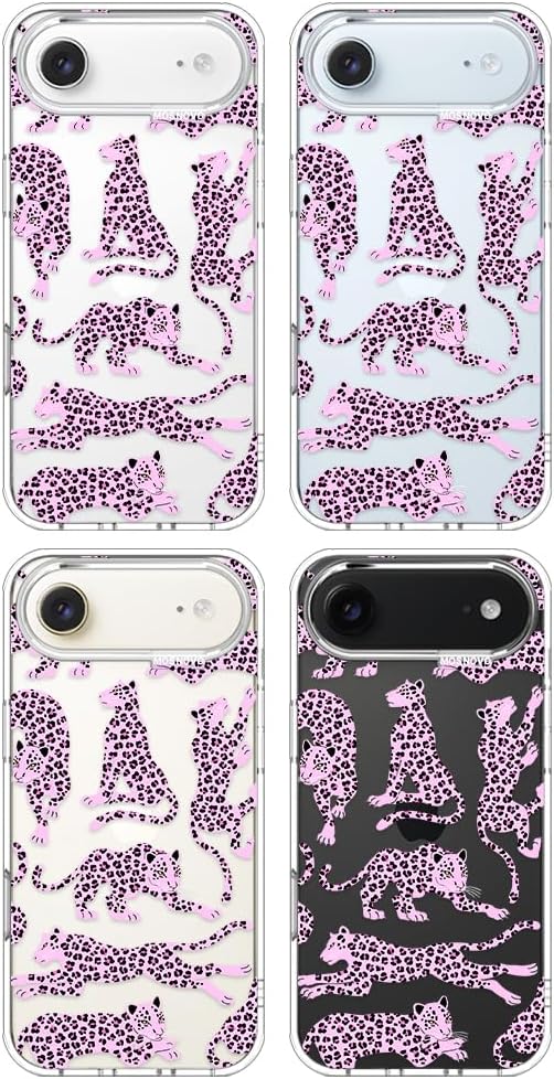 MOSNOVO for iPhone Air Case | Military Grade 6.6ft Drop Tested | Camera Control | Clear with Pink Leopard Design
