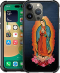 for iPhone 14 Pro Case, Red Virgen Guadalupe Pattern Graphic Design Girl Boy Soft Silicone Hard Acrylic Shock Protection for iPhone 14 Pro