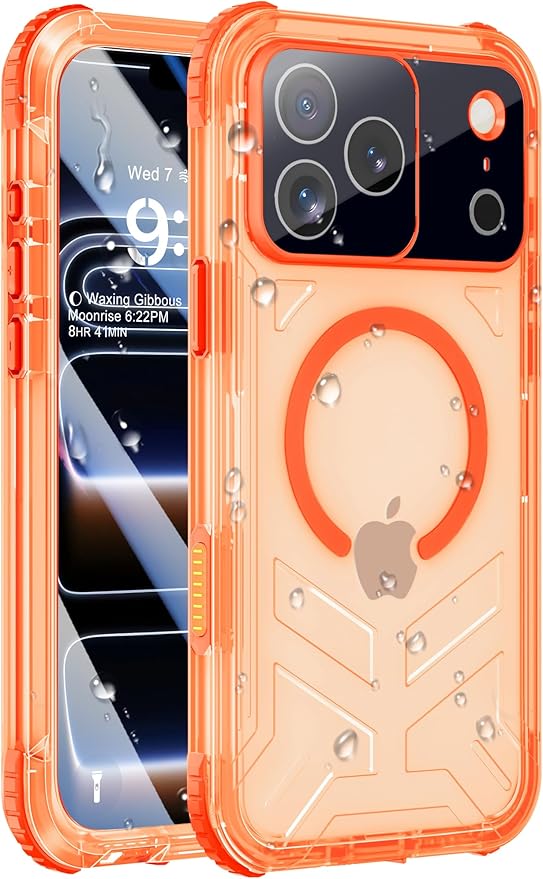 for iPhone 17 Pro Waterproof Case with Magsafe, Built-in [Camera & Screen Protector] [Lanyard], IP68 Water Proof Full Body Dustproof Heavy Duty Frosted Protective Phone Cover, 6.3" Orange