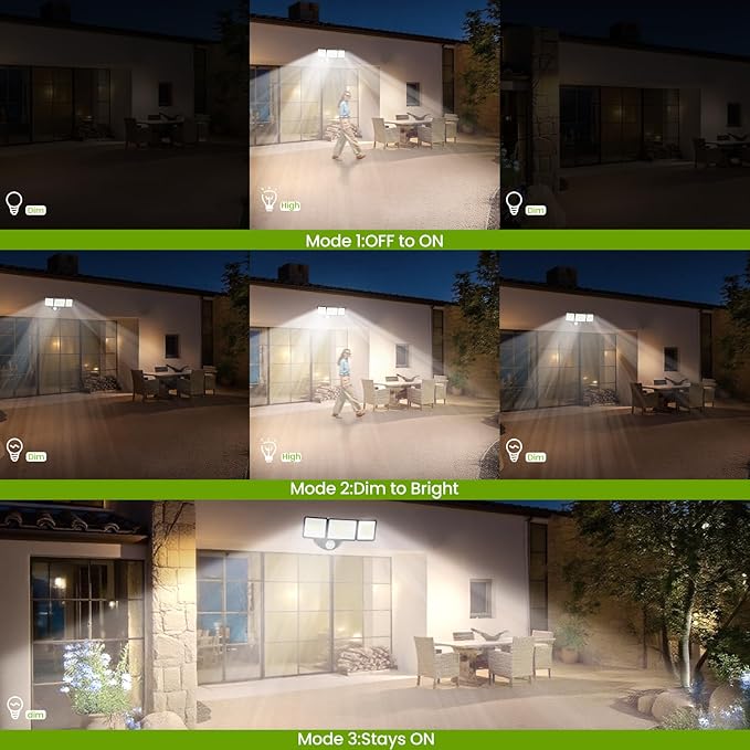 7500LM LED Security Light Motion Sensor Outdoor Lights, Adjustable 3 Head Hardwired LED Flood Lights Outdoor, IP66 Waterproof, 38W Motion Detected Lights for Outside, House, Garage, Yard