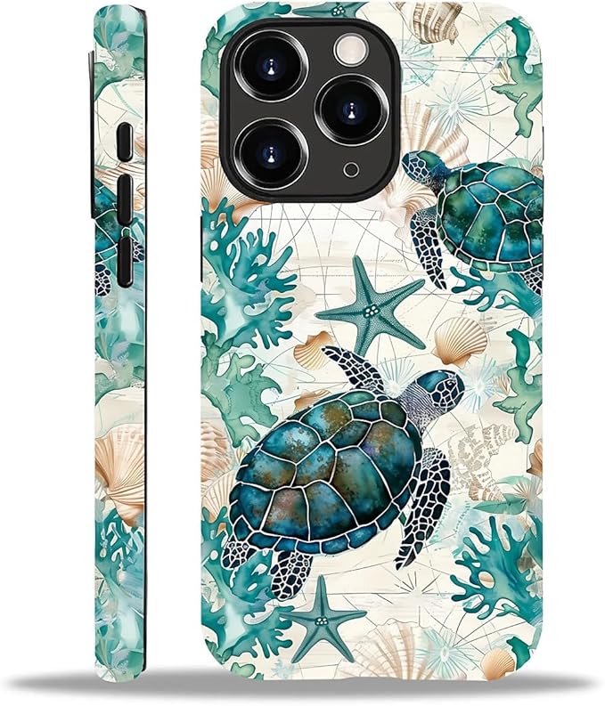 for iPhone 11 Pro Max Case,HH2 Ocean Sea Turtle Nautical Map Hybrid 2 Layer Hard Shell Silicone Protective Pattern Design Case