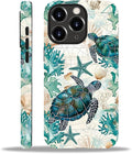 for iPhone 15 Pro Case,HH2 Ocean Sea Turtle Nautical Map Hybrid 2 Layer Hard Shell Silicone Protective Pattern Design Case