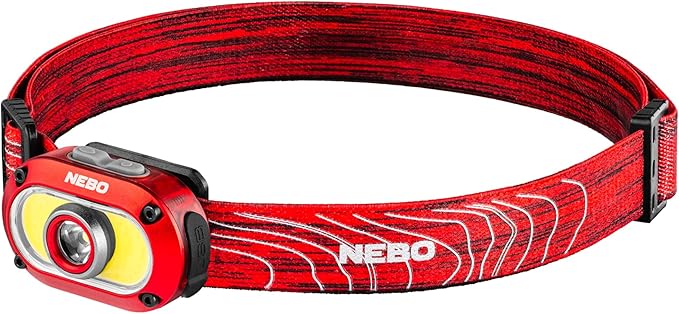 NEBO MYCRO 550+ Rechargeable Headlamp | 550 Lumens, 7 Light Modes, Water Resistant, Detachable Hat Clip, Super Bright Head Lamp for Camping & Hiking, Includes USB Charging Cable – Red