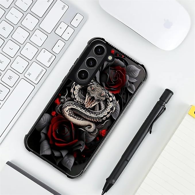 for Samsung Galaxy S23 Plus Case, Entwined Rose Snake Pattern Graphic Design Girl Boy Soft Silicone Hard Acrylic Shock Protection for Samsung Galaxy S23 Plus