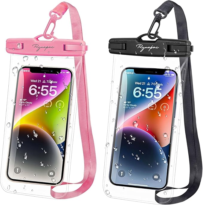 Rynapac IPX8 Waterproof Phone Pouch - 8.5in, 2 Pack Waterproof Phone Case for iPhone 17 16 15 Pro Max, Galaxy S26 S25 Ultra, Cellphone Dry Bag with Lanyard for Beach Vacation Travel Cruise Essentials