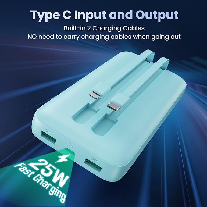 Portable Charger 40,800mAh Power Bank,25W PD QC 4.0 Fast Charging Portable Phone Charger with Built-in Cables,LCD Display USB C Travel Essentials Battery Pack for iPhone 17/16/15/14,Android Samsung
