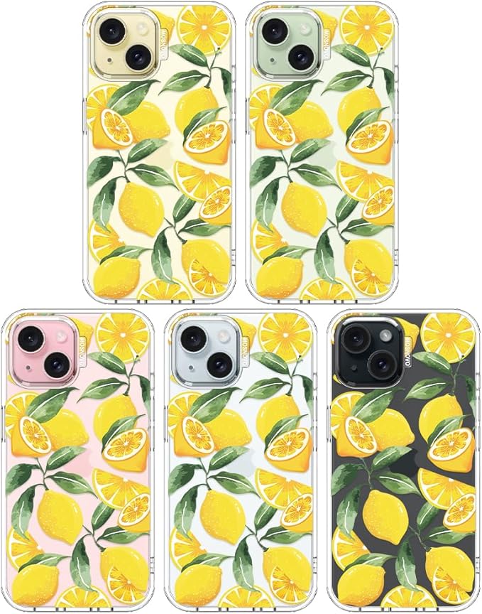 MOSNOVO Case for iPhone 15 Plus/iPhone 14 Plus, [Buffertech 6.6ft Military-Grade Drop Protection] [Anti Peel Off Tech] Clear TPU Bumper Phone Case Cover Design - Lemon