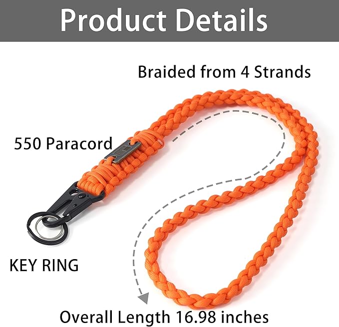 Heavy Duty Braided Paracord Lanyard for ID Badges,EDC Tether for Phone,Tactical 550 Paracord Keychain with USA Flag